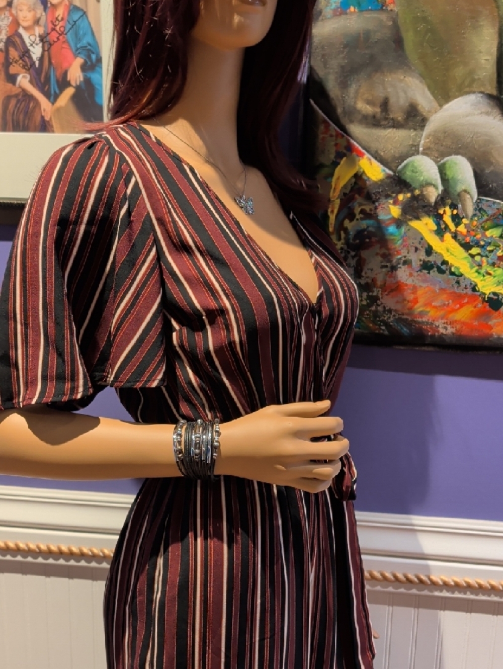 Xhilaration Burgundy Striped Jumpsuit Small - Picture 2 of 9